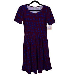 Lularoe Amelia Purple Blue Stretchy Short Sleeve Midi Scoop Neck Drezs NWT Large